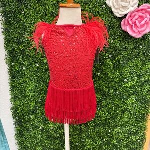Weissman Red Sequin Fringe Kids Dance Costume